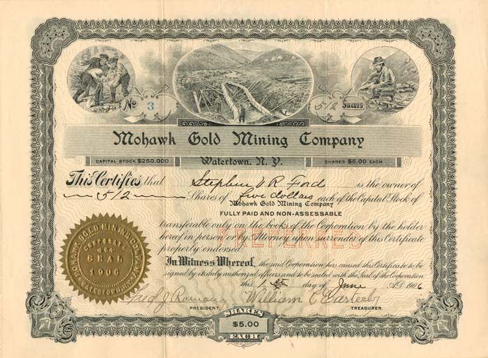 Mohawk Gold Mining Co. - Stock Certificate